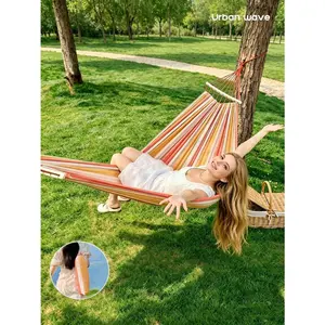 Cotton Hammock Portable Camping Hammocks for Hanging Sturdy Garden Comfortable Fabric Hammock with Tree Straps Up to 660lbs with Travel Bag for Camping Outdoor/Indoor Patio Backyard, Outdoor Relaxation