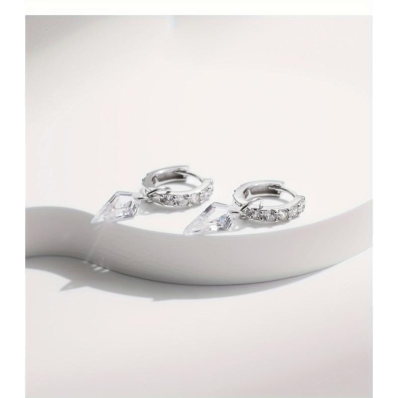 Elegant MODIAN 925 Sterling Silvery Hoop Earrings with Sparkling Cubic Zirconia Charm - Hypoallergenic, Perfect for Parties & Vacations