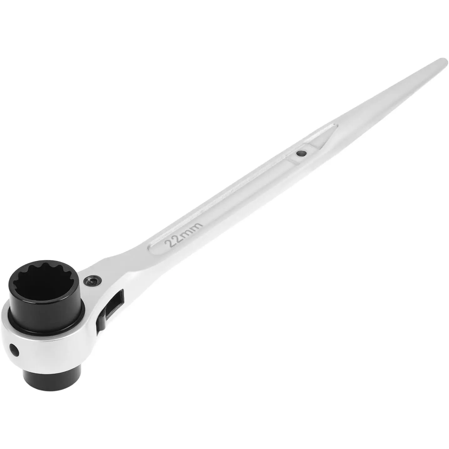 QWORK 19mm x 22mm Scaffold Ratchet Wrench, 3/4"×7/8" Professional Grade 12-Point Double Ended Socket Spud Ratchet Scaffolding Tool, Silver, 12.5" Length”