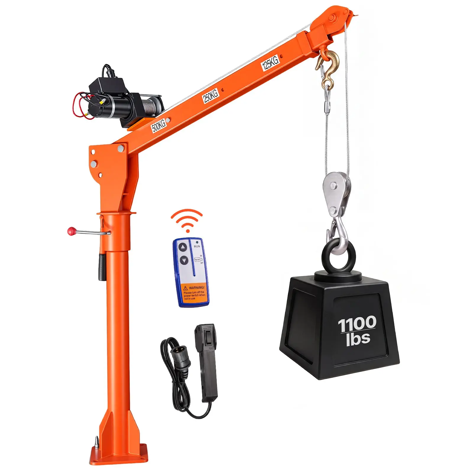 【DealsForYouDays】VEVOR Electric Truck Crane, 1100 lbs Pickup Truck Crane with 12V 3000 lbs Electric Winch, 360° Rotating Telescopic Boom, Premium Galvanized Steel, Foldable Pickup Bed Jib for Machine Lumber Lifting