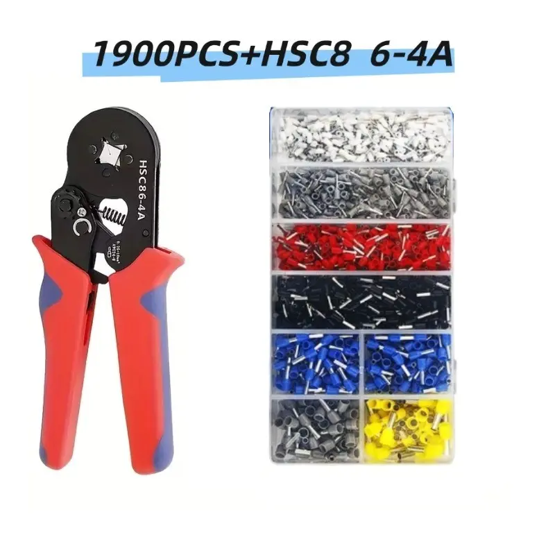 Crimping Tool Kit with 1900-Piece Wire Connectors, Insulated Wire Crimp Terminals, Mixed Butt, Ring, Fork, Spade, Bullet, and Quick Disconnect Assortment, HSC8 6-4A Crimping Pliers Set, Wire Tools