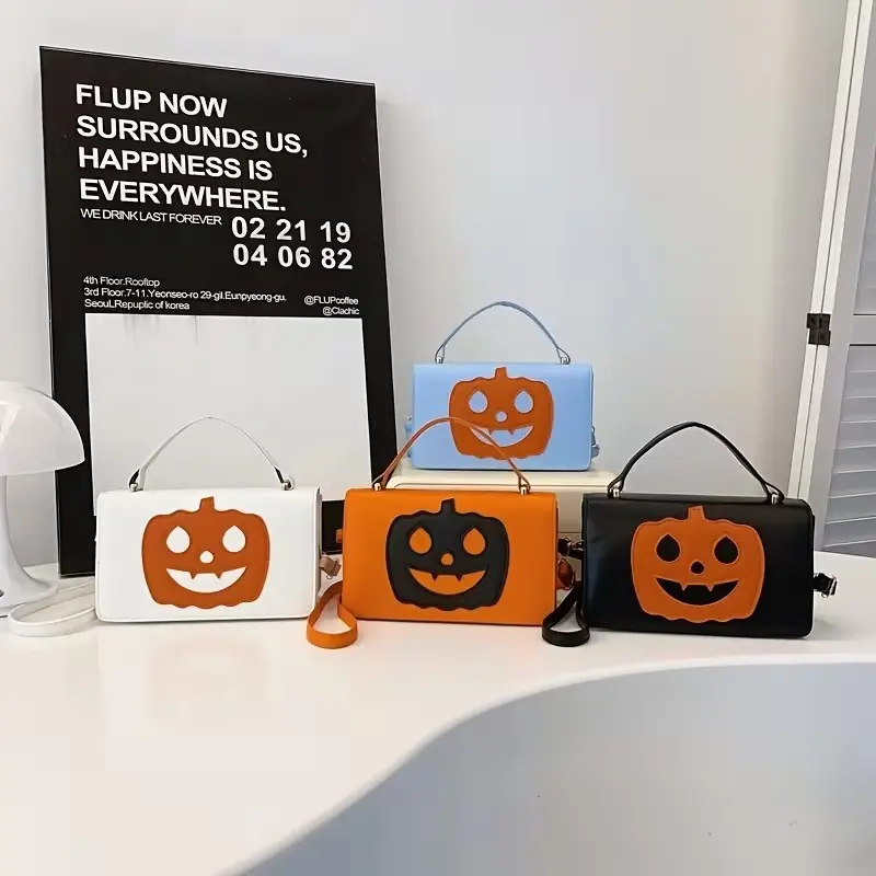 2pcs Halloween Pumpkin Bags, Funny Personality Shoulder Bag, Trendy Korean Style, Naughty Pumpkin PU Handbag, Perfect for Festive Occasions