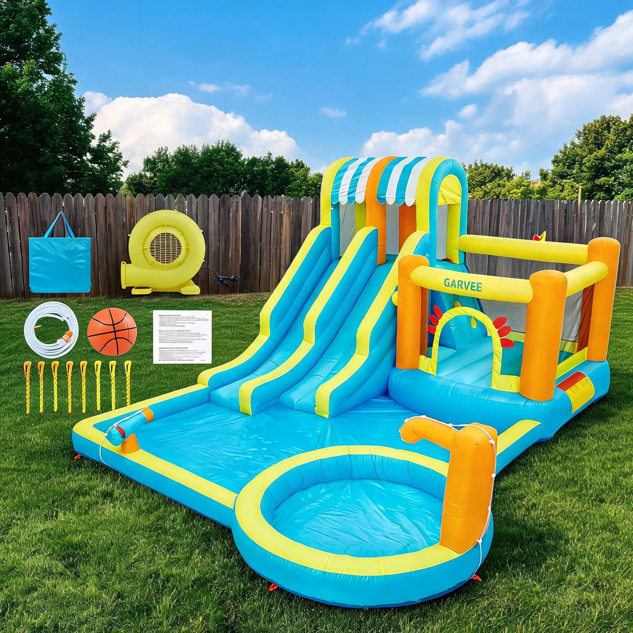 Summervibes Flash sale toy items 16 FT 9-in-1 XXL Inflatable Water Park for Kids – Dual Racing Slides, Bouncy Castle, Splash Pool, Water Cannons, Basketball Hoop, Climbing Wall, Ring Toss – Heavy-Duty Backyard Blow Up Pool, Indoor/Outdoor Summer Fun, Infl