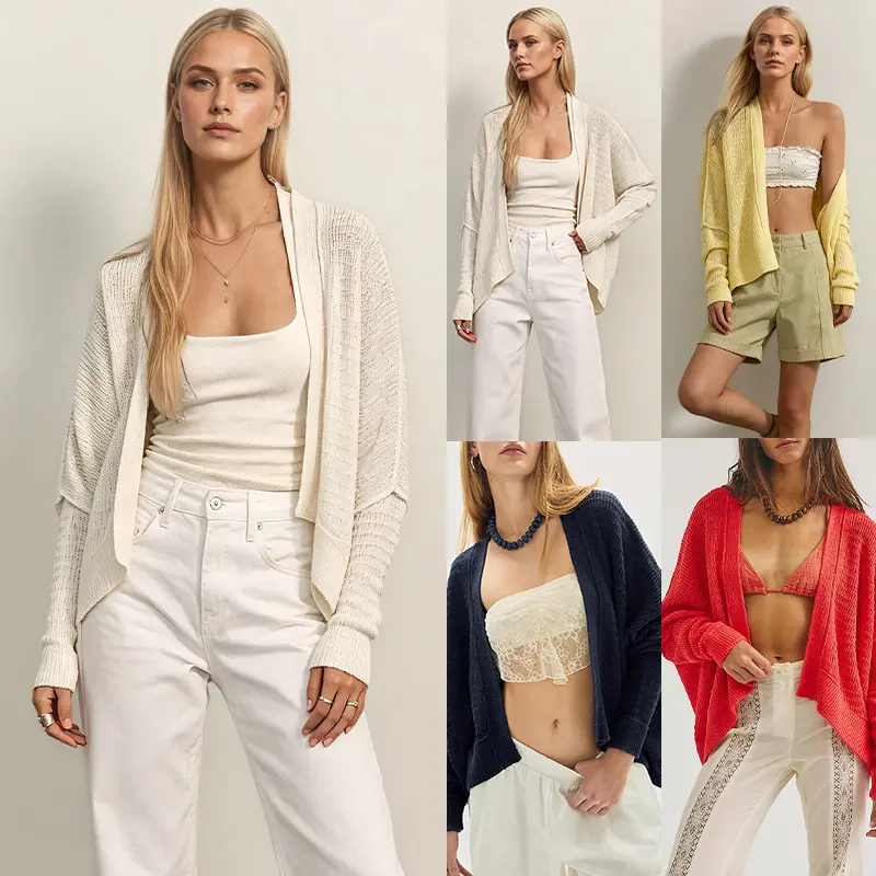 Women's Open Front Knit Cardigan Sweater, Solid Color Loose Fit Long Sleeve Lightweight Acrylic Cardigan, Casual Fall Winter Layering Outerwear