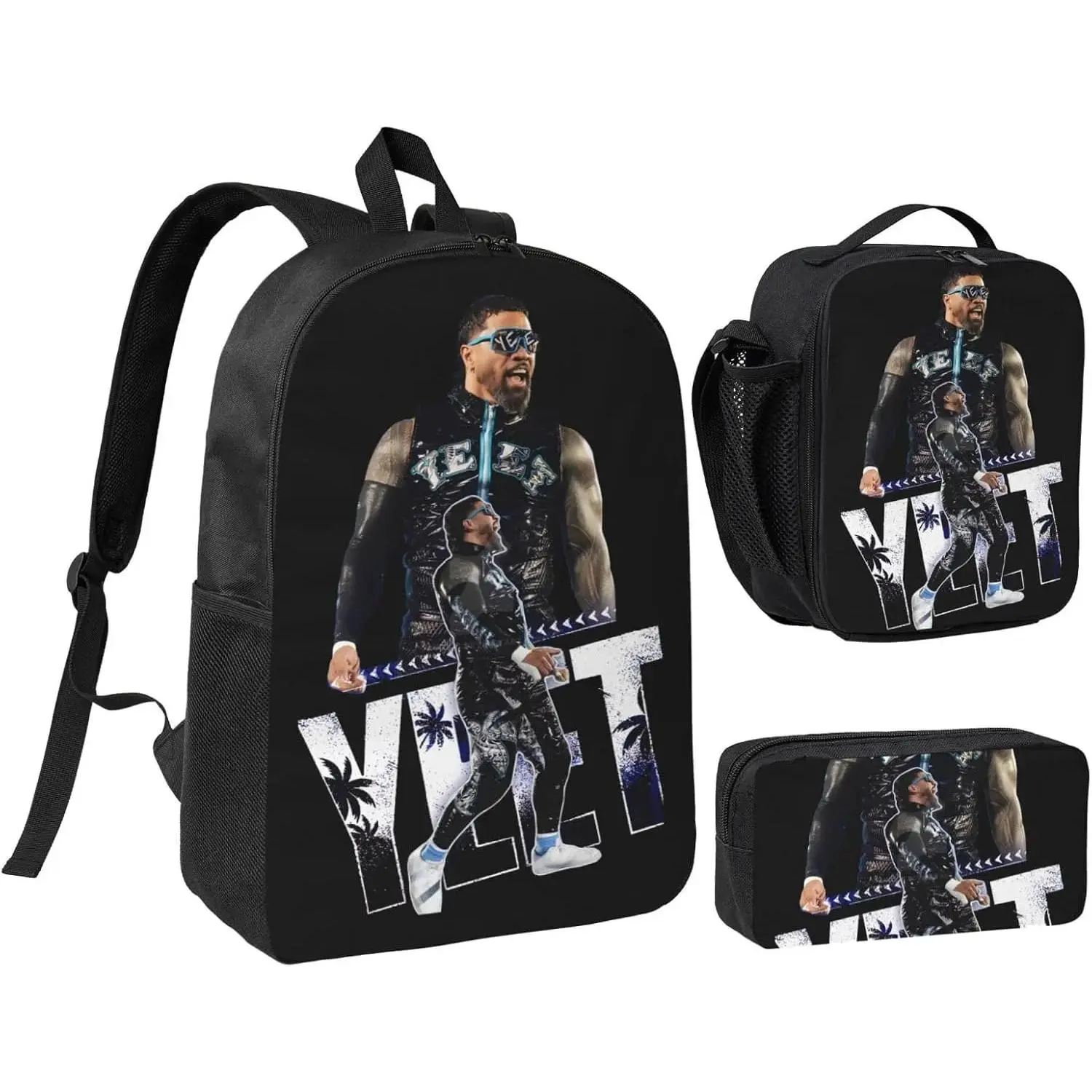 Jey Wrestler USO Backpack 3 Pieces Set With Lunch Box for Work/Sport/Picnic Convenient Laptop Backpack Travel Daypack AS PIC