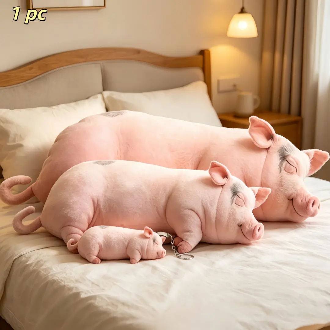 Realistic Sleeping Pig Plush Pillow 40cm Funny Simulation Little Pig Stuffed Cushion Soft PP Cotton Filled Skin‑Friendly Plush Throw Pillow Washable Print Multi‑Scene Use for Bedroom Sofa Car Seat Dorm Decoration Novelty Prank Gift for Friends Family