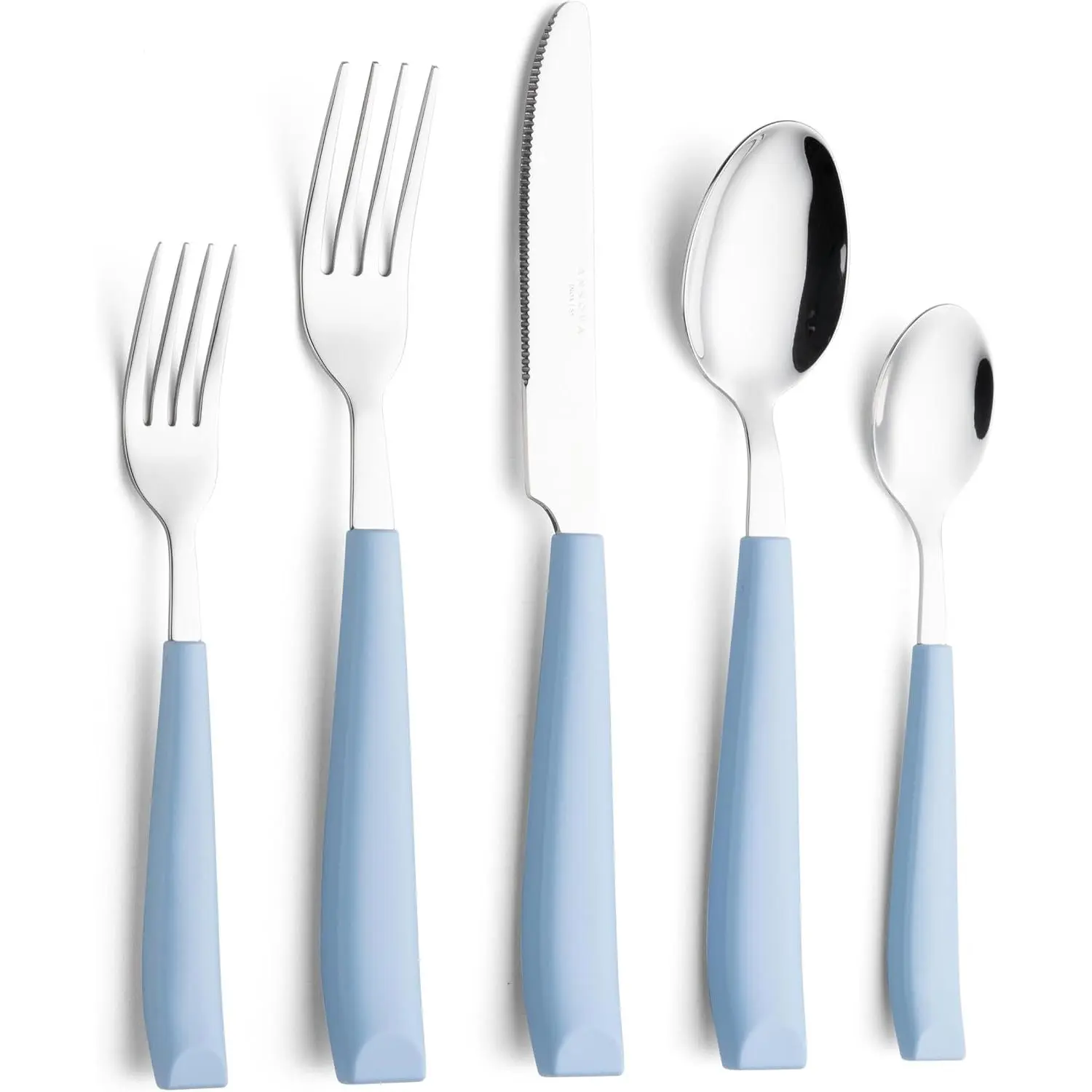 Silverware Set Stainless Steel Colorful Handle Tableware Kitchen Flatware Set Utensils, Includes Dinner , Forks, Spoons, Salad Forks & Dessert Spoons (Light Blue25, 20 count)