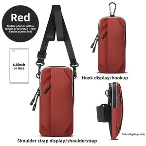 Red Running Phone Arm Band - Waterproof, Sweatproof, Reflective, Lightweight, Gym & Trail Running Gear with Hook Strap, Shoulder Strap, Secure Hold, Display Feature, Fits 6.8in or Smaller Phones for Runners