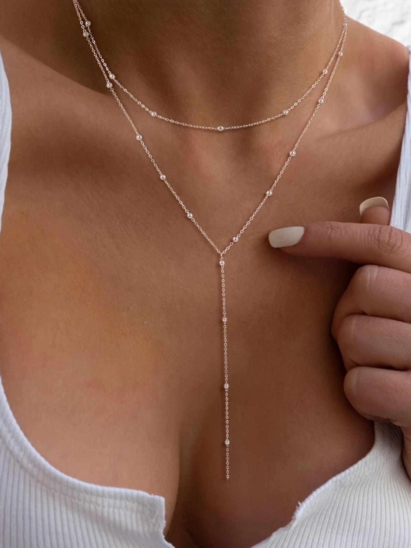 Women's Elegant Fashion Simple Y-shaped Layered Necklace, Casual Trendy Pendant Necklace, Fashionable Jewelry for Daily & Party Decoration, Dainty Layering Jewelry