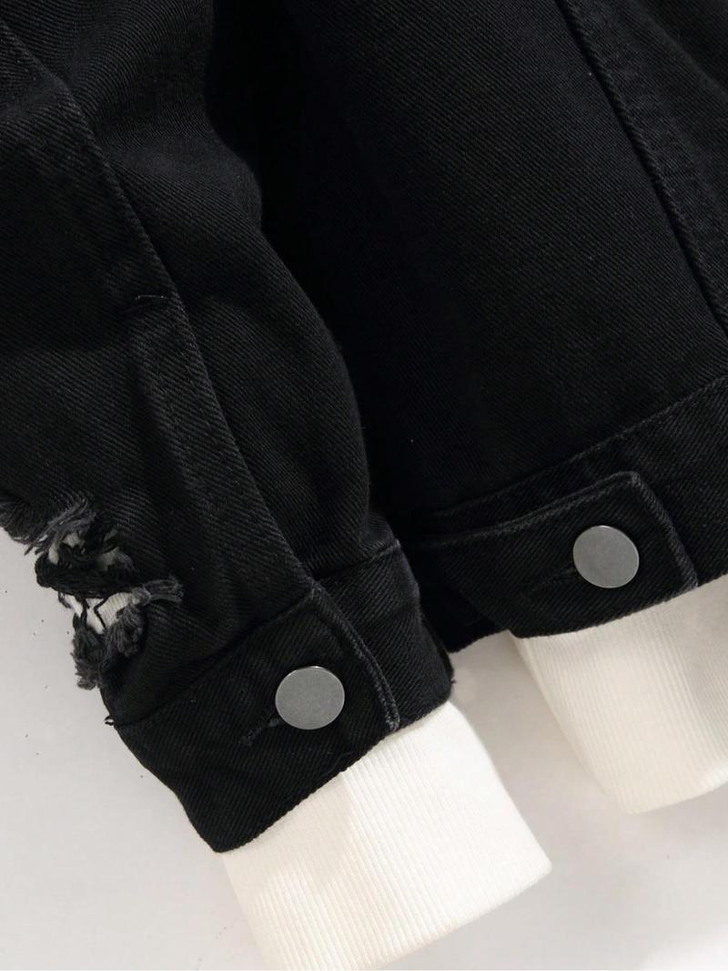 Men's Solid Ripped Design Button Down Denim Jacket, Regular Fit Casual Fashion Comfy Long Sleeve Outerwear Casual Fitted Jackets for Daily Wear, Men's Clothes for All Seasons, Coats