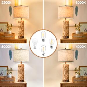 Set of 2 Rattan Table Lamps for Living Room with 2 USB Ports, 27in Tall Bedroom Lamp Costal Farmhouse, Rustic Woven Seagrass Bedside Nightstand Lamps for End Table, E26 Socket&Rotary Switch, No Bulb