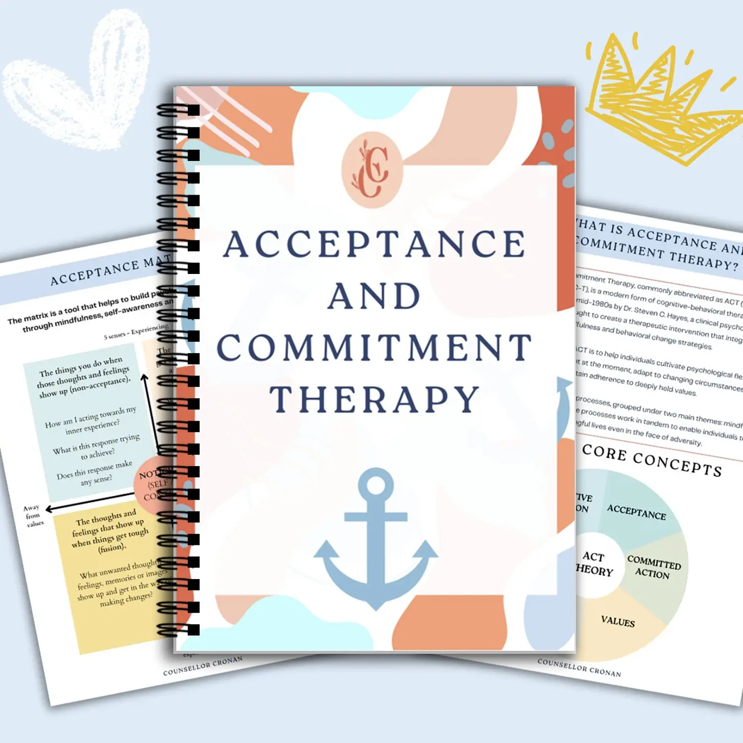 Act Acceptance Commitment Therapy Journal, Morandi Art Style, Mindfulness Mental Healing Coil Notebook, Practice Book for Self-Improvement