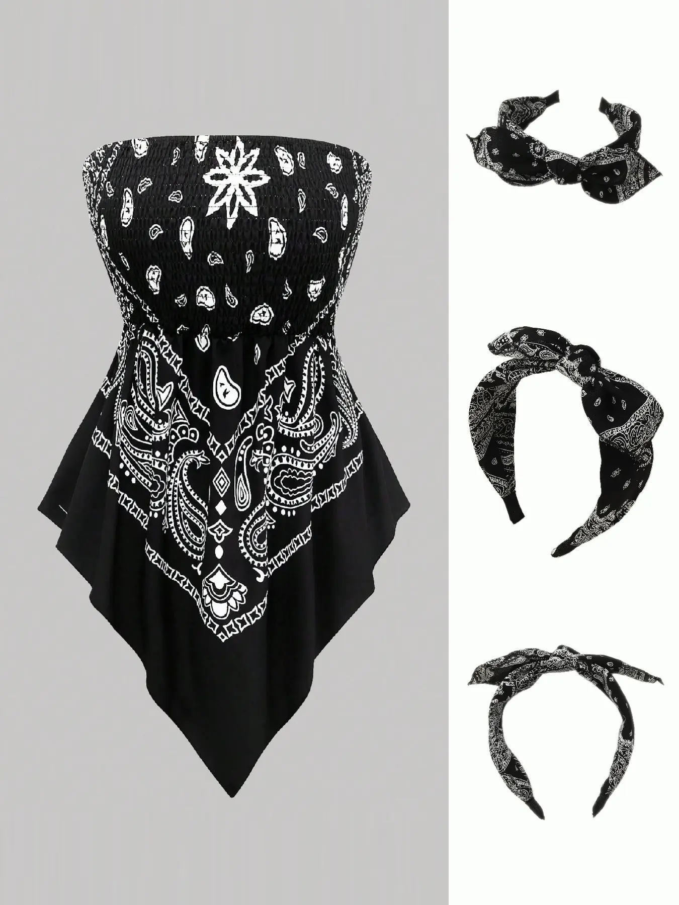 Vintage Print Elastic Waist Halter Top + Vintage Hairband, Matching Headband, Perfect for Outing, Vacation, Stylish and Comfortable