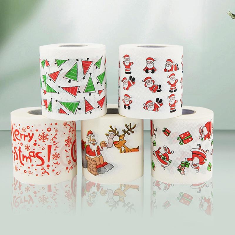 Christmas Holiday Printed Napkins Roll, Cartoon Santa Tree Gift Prints, Festive Kitchen Paper Towels, Christmas Party Supplies