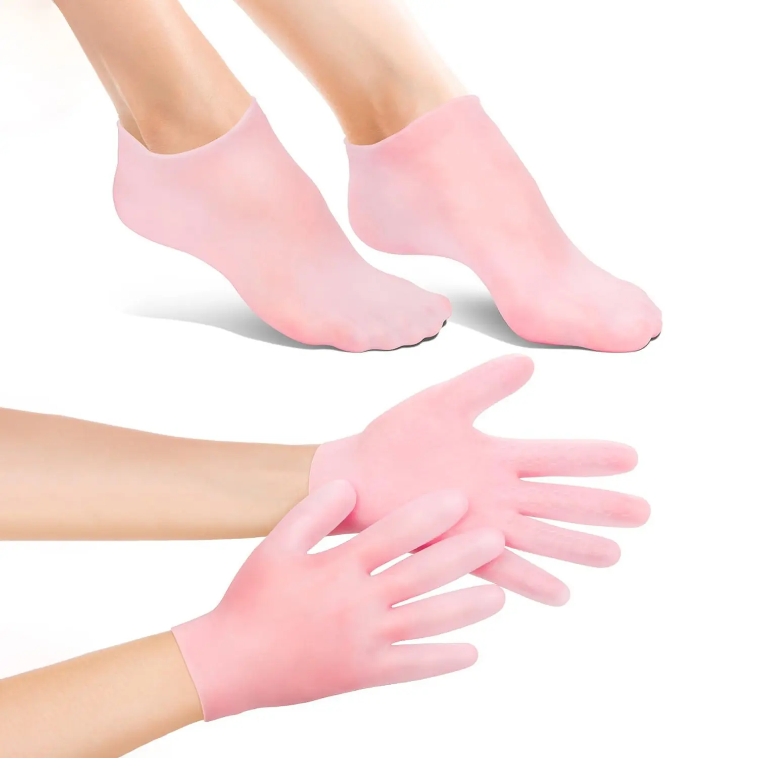 2 Pairs Silicone Moisturizing Hydrating Sock Set, Non-Slip Soft Therapy Socks, Soothes Dry Cracked Skin, Foot and Hand Care for Women