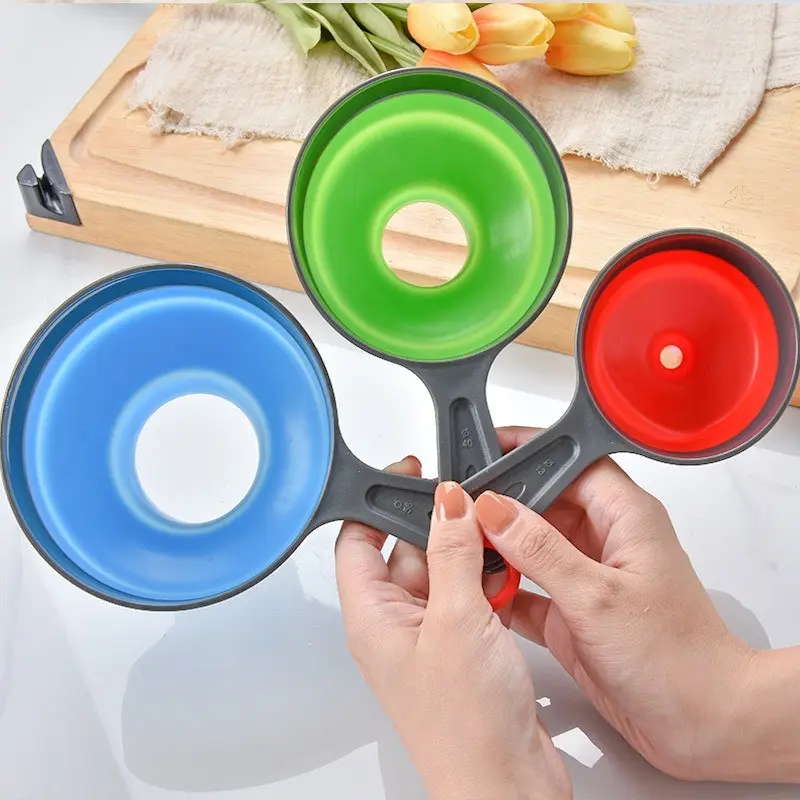 3pcs Silicone Funnel Set, Foldable Adjustable Wide/narrow Mouth, Kitchen Tool, Liquid Dispenser, Portable Funnel for Cooking