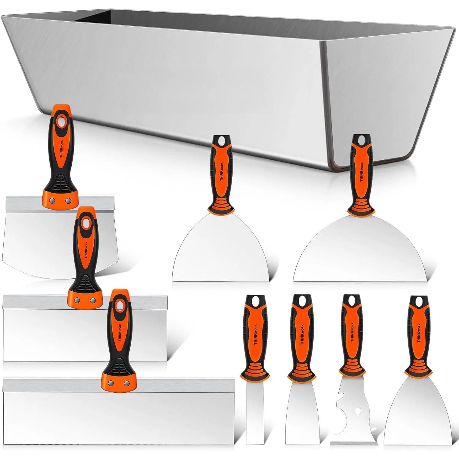 Drywall Knife Set, 10Pcs Drywall Tools Kit Include Putty Knives, Taping Knives, Painter Scraper, 14" Drywall Mud Pan and Scoop, Spackle Knife Set for Joint Taping, Finishing, Patching