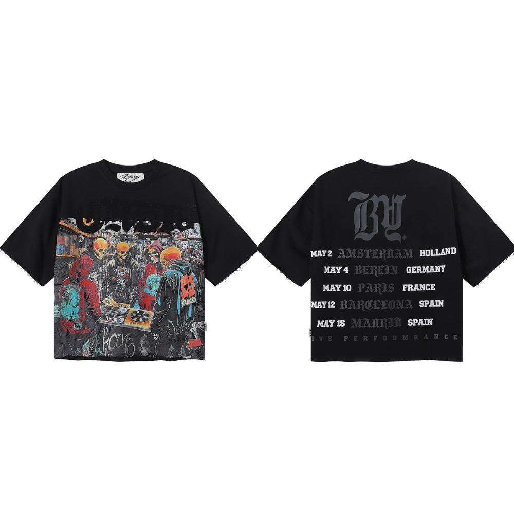 Vintage Washed Heavyweight BKYS Hip Hop T-Shirt, Bling Rhinestone & Hot Stamping Glitter Graphic, Retro Y2K Streetwear Loose Cotton Short Sleeve Tee for Men Women