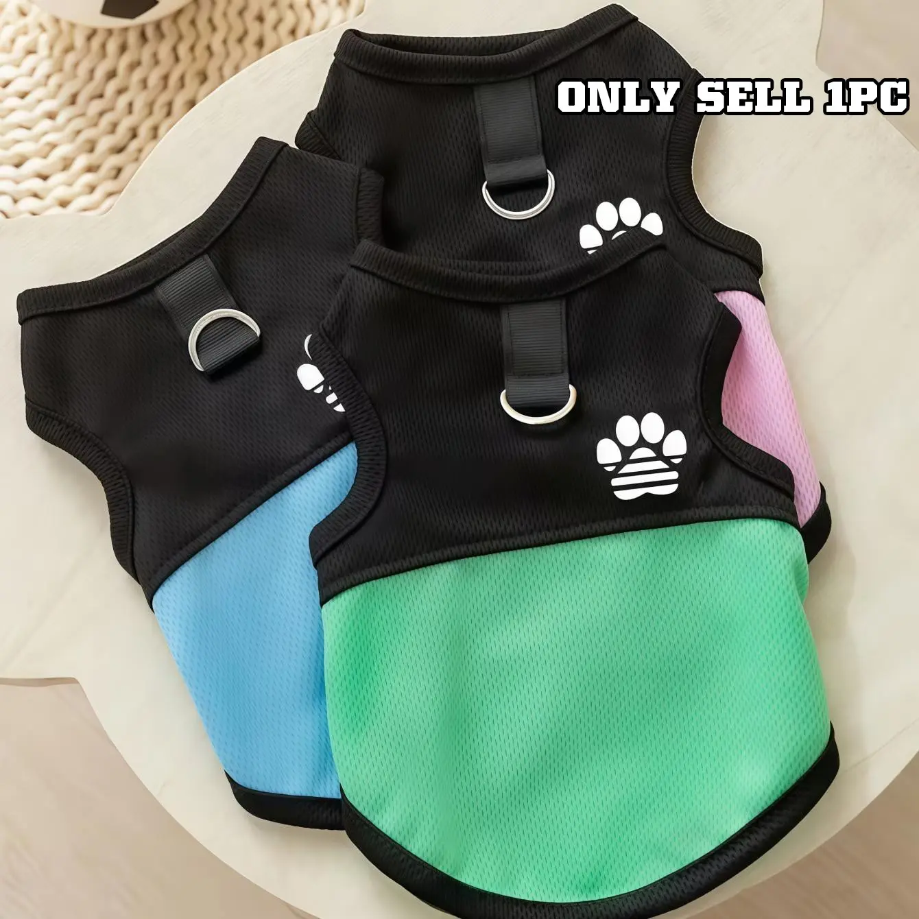 Breathable Mesh Dog Vest with Paw Print, Pet Clothing, Includes Harness Clip, Perfect for Small Dogs, Spring Summer Fall