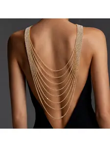 European and American new heavy-duty multi-layer rhinestone back chain pave diamond open-back necklace beach party fashion decorative body chain