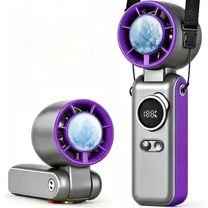 Portable Handheld Turbo Mini Fan with Semiconductor Cooling - 6000mAh Rechargeable 3-in-1 Fans (Hand//Desk),199 Speed/5 Gear Modes,LED Display Quiet Fan for Outdoor Travel Beach  ()