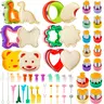 48-Pcs Plastic Bakeware Sandwich Cutter Set, 5-Min Sandwich Making Kitchen Utensils with 22-Pcs Single-Layer Shapers (5pcs-Single Layer Star, Mouse, Dinosaur, Square, Heart), Bento-Box Ready Food Picks, Smooth Edge Hand Protection for School Lunch