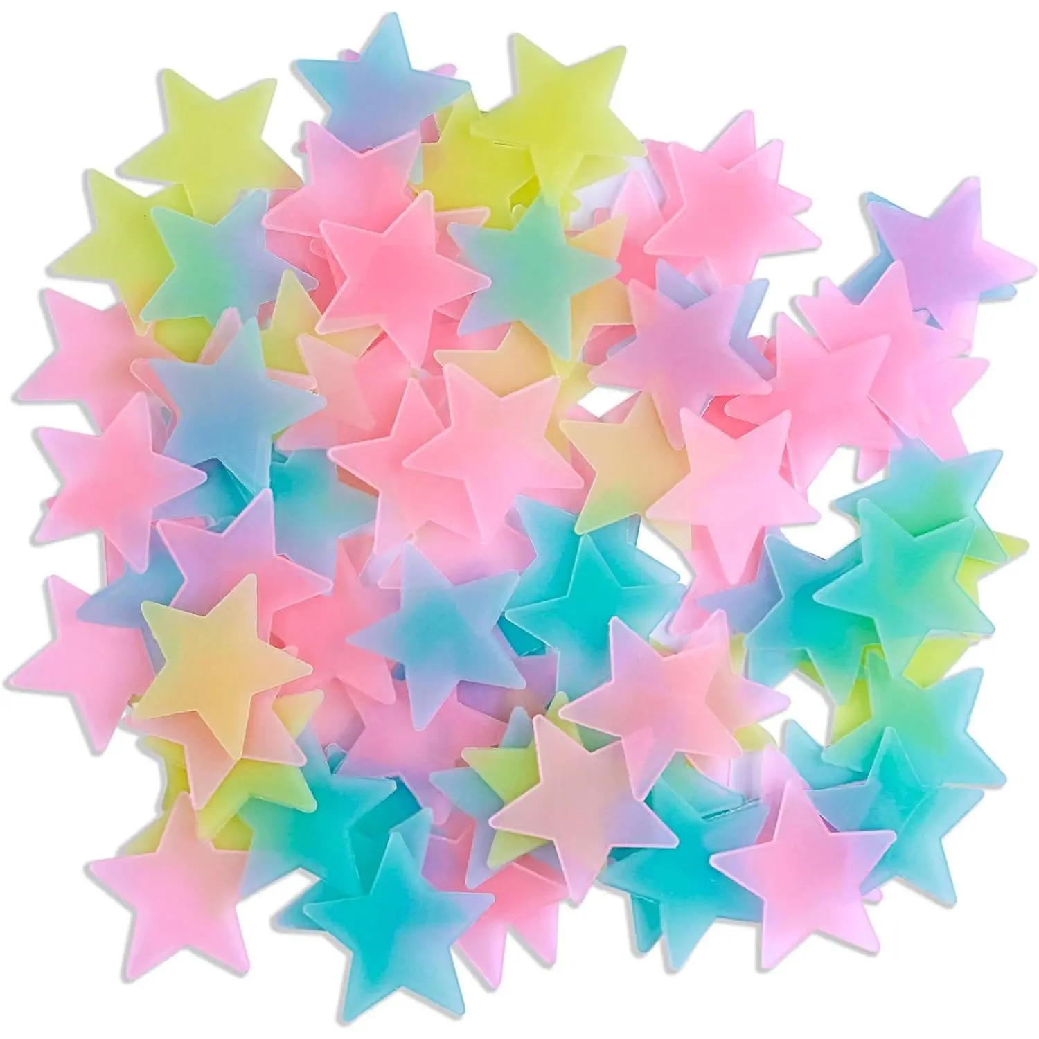 100pcs Glow in The Dark Luminous Stars Fluorescent Noctilucent Plastic Stars Wall Stickers Glowing Stars Decals for Home Art Decor Nursery Ceiling Kids Babys Bedroom Room Multicolor