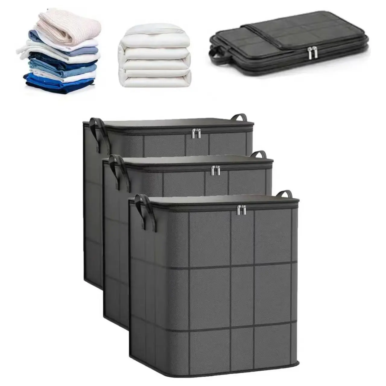 3pcs 180L Portable Moving Storage Bags, XXL Foldable Storage Bag with Reinforced Handles, Zippered Organizer for Quilts, Bedding & Sweaters,Large Capacity Fabric Bag for Closet & Moving Day