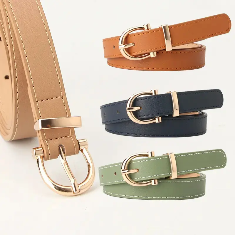 Women's Korean Fashion Thin PU Leather Skinny Belts - Adjustable, 104cm Long (70-100cm Waist Fit), Lightweight Medium Hardness Classic Hook Accessory for Jeans