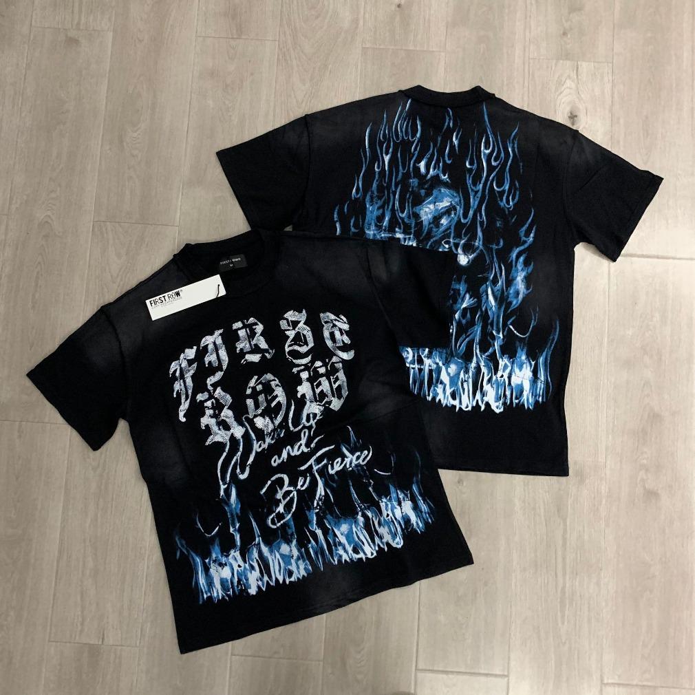 First Row Streetwear Vintage Washed Diamond Rhinestone Cropped Tee Y2K Retro Hip Hop Bling Shiny Graphic Oversized Loose Fit Crew Neck Short Sleeve Pure Cotton Viral Trendy Casual Daily Couple Matching Summer Streetwear Must Have Top For Men Unisex