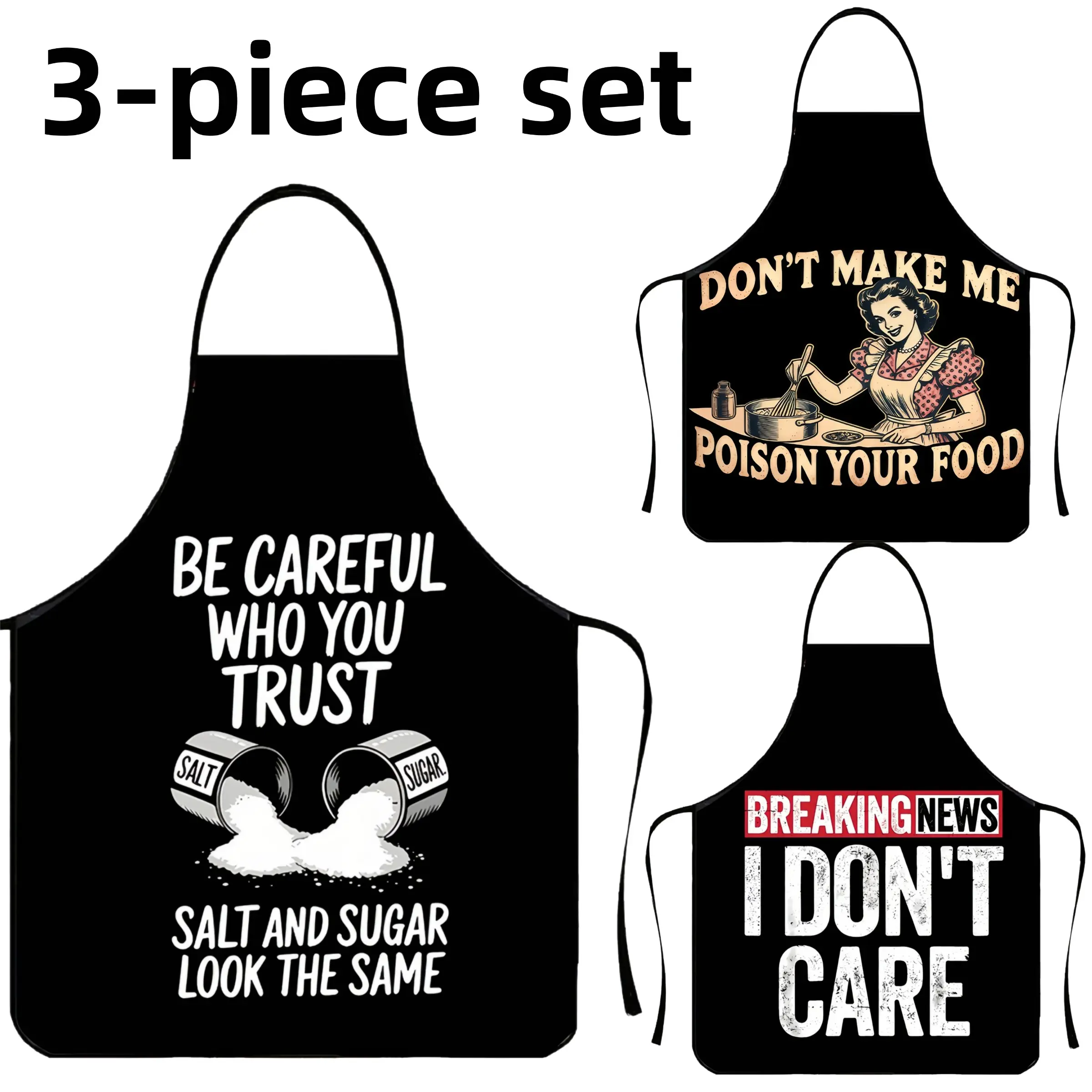 3-Piece Set Funny Salt,Sugar and I Don't Care Print Polyester Apron,Cooking Apron,Apron for Women,Christmas Gift, Nails Design Tool,Kitchen Essential,﻿Cleaning Tool,Halloween Gift