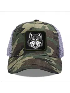 Wolf head illustration Camouflage Mesh Baseball Cap for Men & Women - Adjustable Snapback Trucker Hat, Breathable Back for Hiking, Fishing, Camping, Golf & Casual Outdoor Attire Camouflage Random