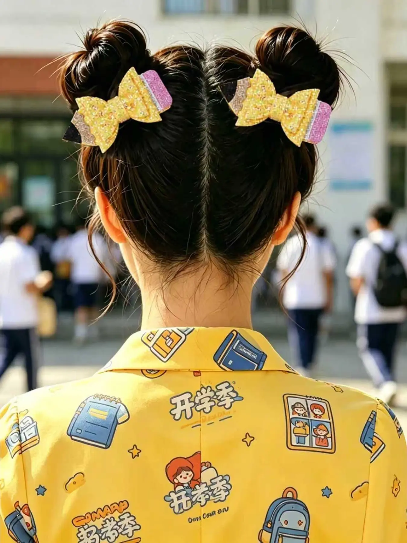 2pcs Back To School Colorful Glitter Hair Bow Hair Accessories,Pencil Hair Clips ,Cute Hair Clips For Girls Teens Party Teacher's Day Gift