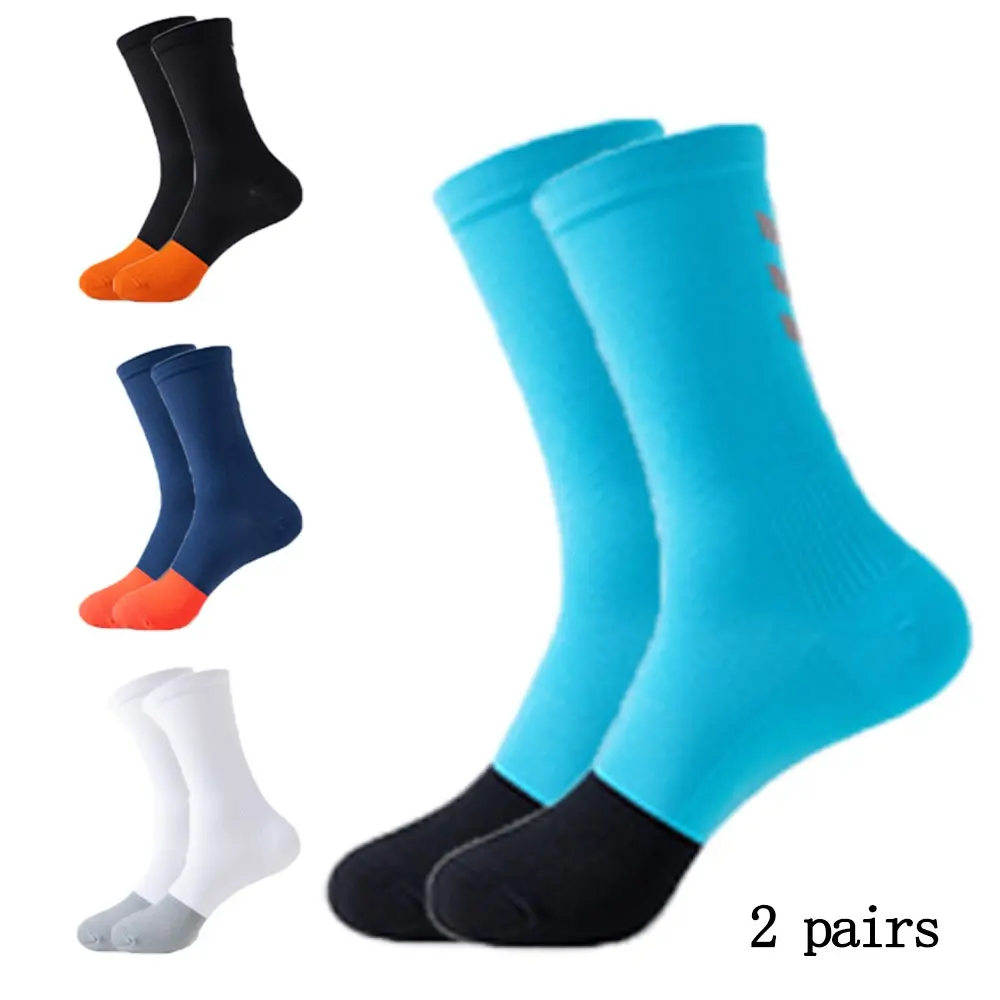 2 Pairs Sweat-Wicking Quick-Dry Sports Socks, Breathable High-Elasticity Basketball Socks, Night Reflective Professional Running Socks