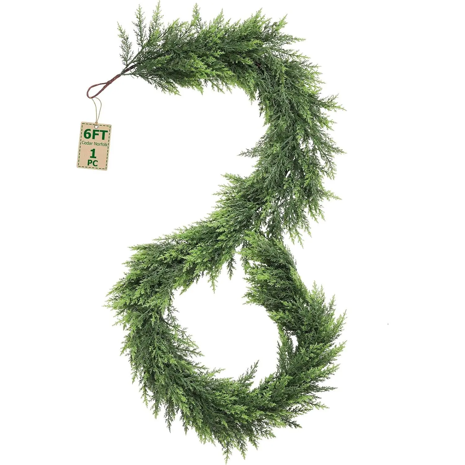 72''/6ft Real  Cedar Garland, 6 ft Realistic Xmas Faux Cypress Garlands for Mantle Indoor Stairs Railing Fireplace Decor, 6ft Cedar Juniper Garland for Christmas Door Decorations