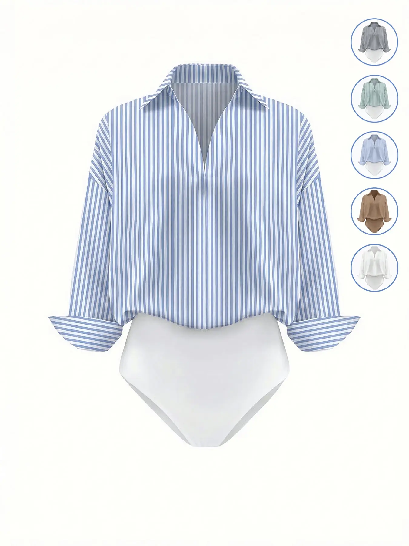 Women's Casual Striped Loose Minimalist Long Sleeve Shirt Bodysuit, Stylish One-Piece for Daily and Commuter Wear, Comfortable and Trendy Design
