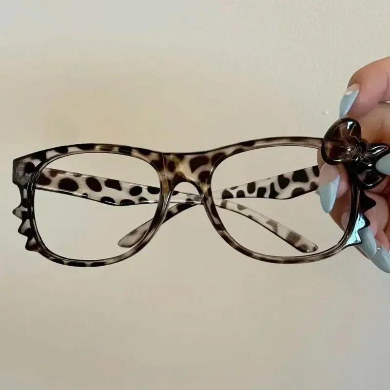 (NO LENSES) Kawaii Y2k Kitty Leopard Print Women's Glasses Trendy Decorative Accessorie Cute Fashion Cartoon Nerd Frame for Women