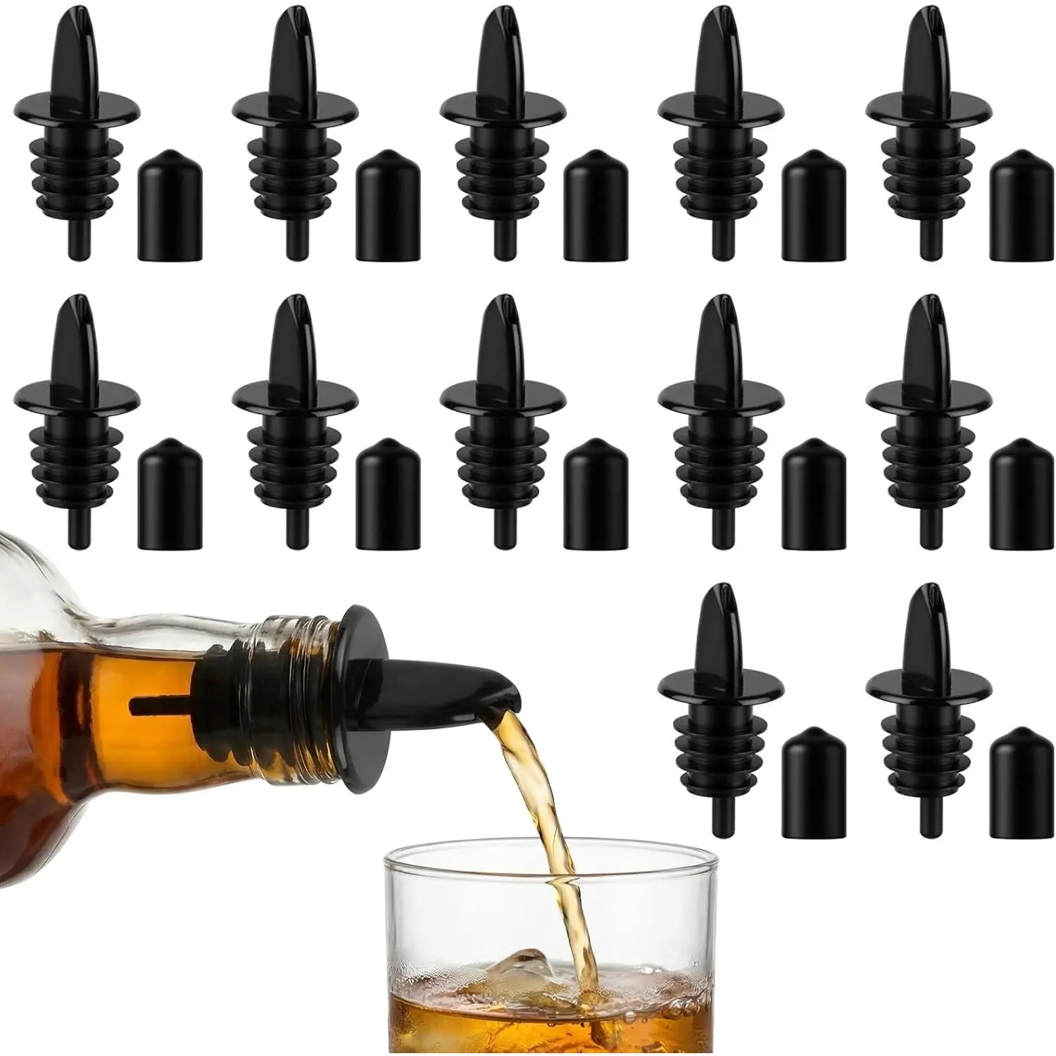 12PCS Precise Liquor Pour Spout, Multi-Purpose Bottle Pourer with Dust Cap, Suitable for Wine, Alcohol, Olive Oil, Syrup, Wine Aerator Dispenser for Bar & Kitchen