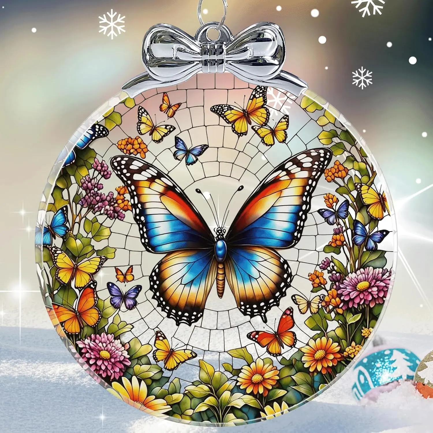 Butterfly Stained Glass Christmas Ornament -  Ornaments for Christmas Tree Decorations -Holiday  Present Exchange Idea