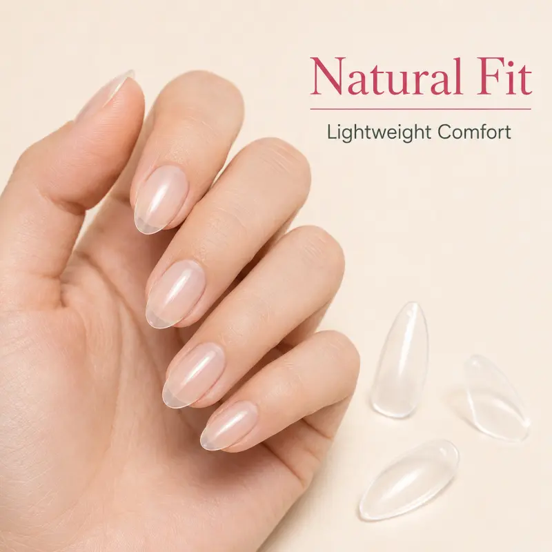 120PCS Semi-Matte Short Almond Nails, Clear Full Cover Nail Extension Tips in 12 Sizes for Custom Press-On Nails, Nail Art and Home Manicures