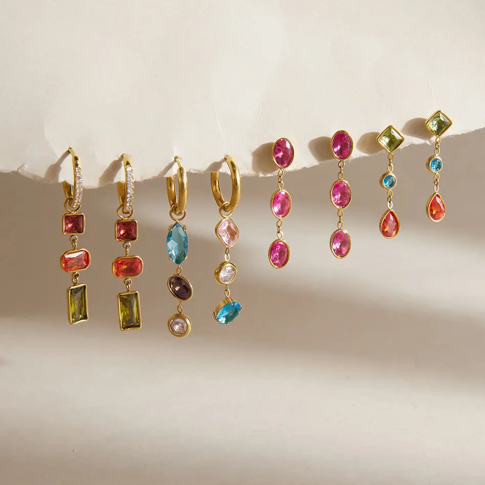 Modern Luxury Dangle Earrings, Hypoallergenic Stainless Steel with Vibrant Zircons and a Flowing Tassel Design - Lightweight for Casual and Formal Looks, Hypoallergenic Earrings Set, One-Size Earrings