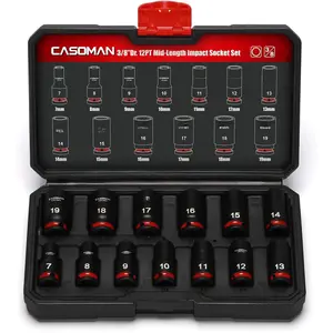 13-Pieces 3/8" Drive Mid-Length  Socket Set, 12-Point, Metric, 7mm - 19mm, CR-MO Steel, with Storage Case