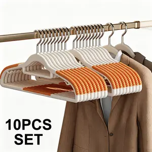 10pcs Non-Slip Shoulder-Shaping Clothes Hangers, Thick Heavy-Duty Plastic Hangers, No Bump & No Shoulder Bulge, Dry & Wet Dual Use Space Saving Closet Organizers