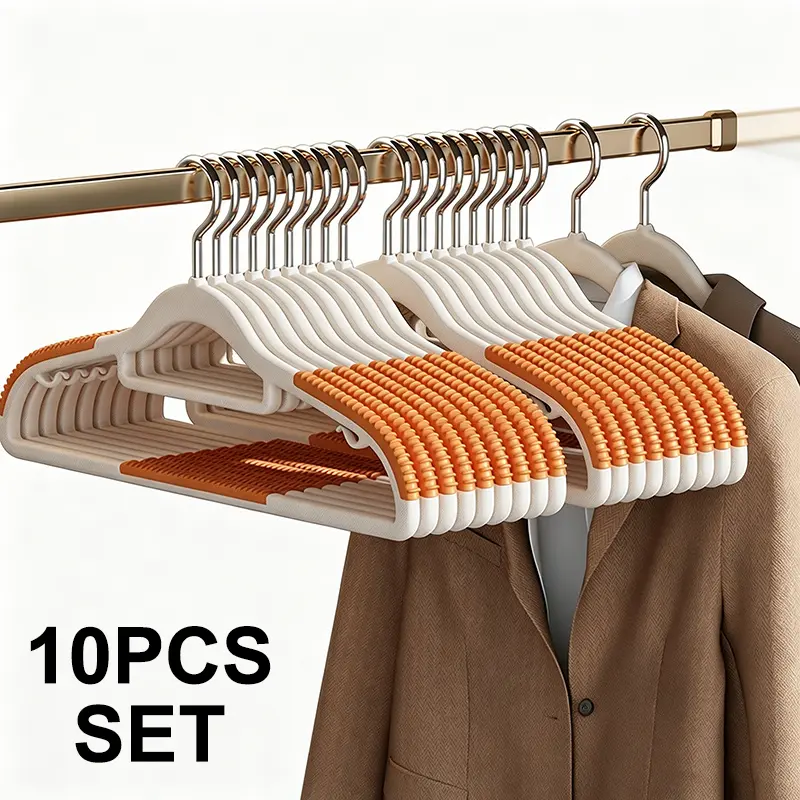 10pcs Non-Slip Shoulder-Shaping Clothes Hangers, Thick Heavy-Duty Plastic Hangers, No Bump & No Shoulder Bulge, Dry & Wet Dual Use Space Saving Closet Organizers