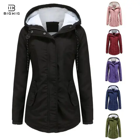BIGWIG Women's Fitted Winter Warm Parka - Thick Waterproof, Sheepskin Lined, Oversized Military Windbreaker, Hooded Double-Layer Cotton, Polar Long Style, Zip Closure, Great Gift for New Year