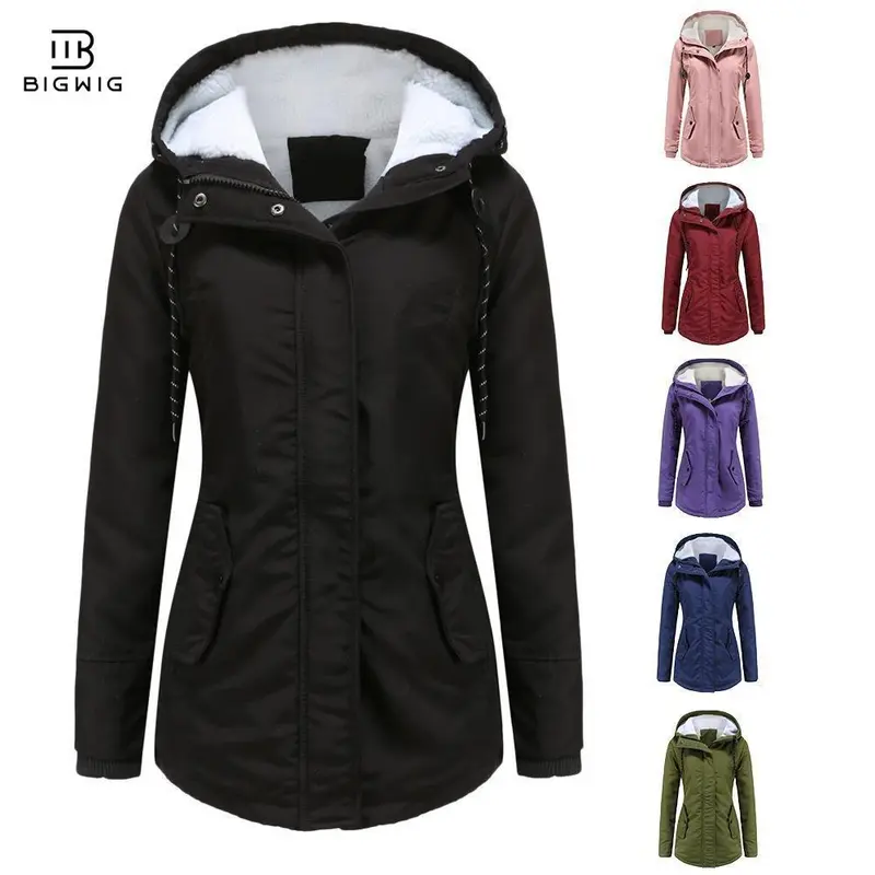 BIGWIG Women's Fitted Winter Warm Parka - Thick Waterproof, Sheepskin Lined, Oversized Military Windbreaker, Hooded Double-Layer Cotton, Polar Long Style, Zip Closure, Great Gift for New Year