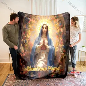 God Bless You Flannel Blanket - Premium Flannel Material Personal Customization Exclusive Loving Virgin Mary Commemorative Gift Customized Name Soft Fluffy Multi Size Throw for Bed Sofa Office Travel Mother's Day Valentine's Day Birthday Gift