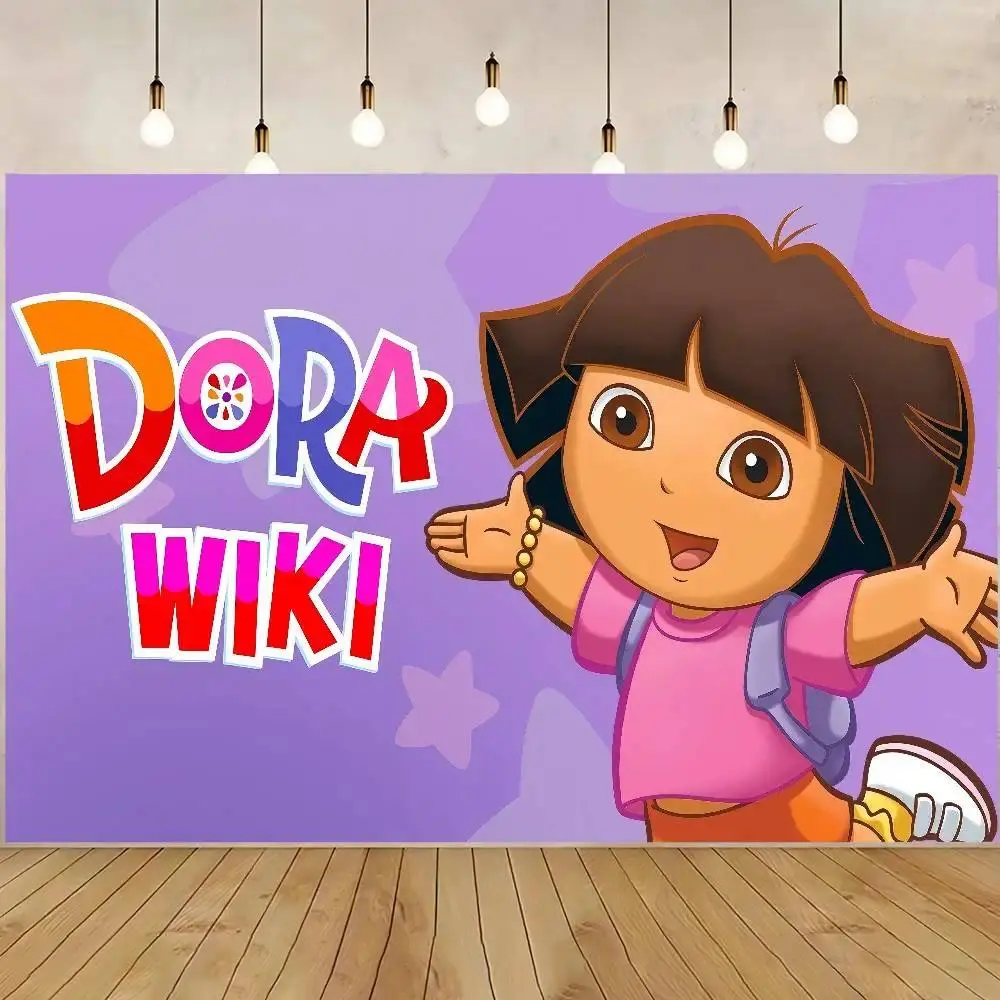 Dora The Explorer Birthday Backdrop Party Background Cloth, Adventure Cartoon Tapestry Wall Hanging Photography Background Premium Polyester Fabric, Kids Celebration Decor, Event Setup, Photo Studio Prop, Party Background Decoration