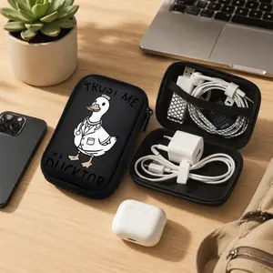 Portable electronic storage case with fun duck print, hardshell earphone & cable box equipped with durable zipper for travel, holds earbuds, USB cords and tiny digital accessories, an ideal birthday gift for your partner, family and friends.
