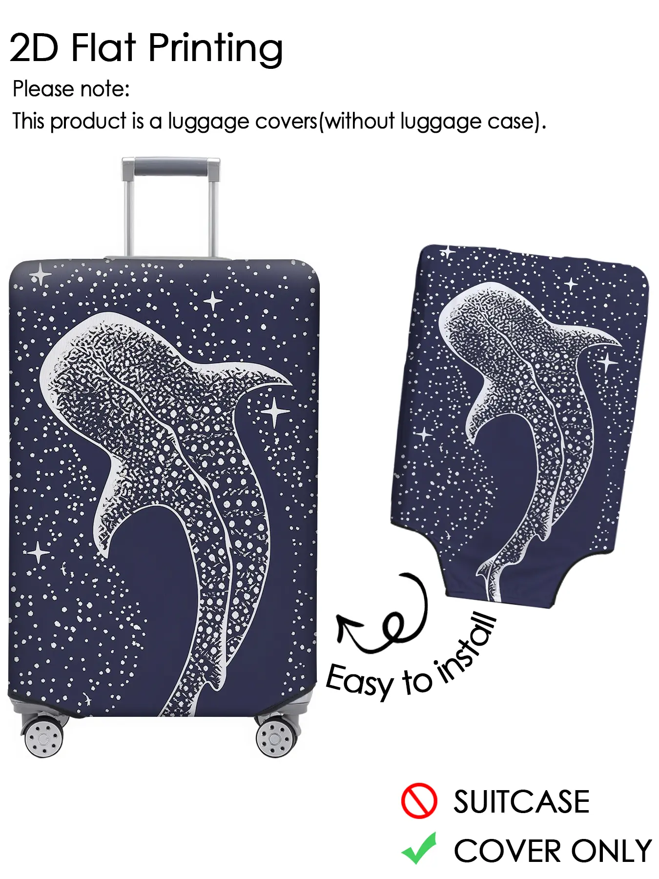 Deep blue starry sky, white spots, whale shark lines, luggage cover, luggage dust cover, dustproof, scratch resistant, elastic fabric, suitable for 18-32 inch luggage, essential travel accessories